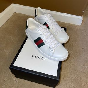 Gucci New Ace Leather Sneakers With Web Detail